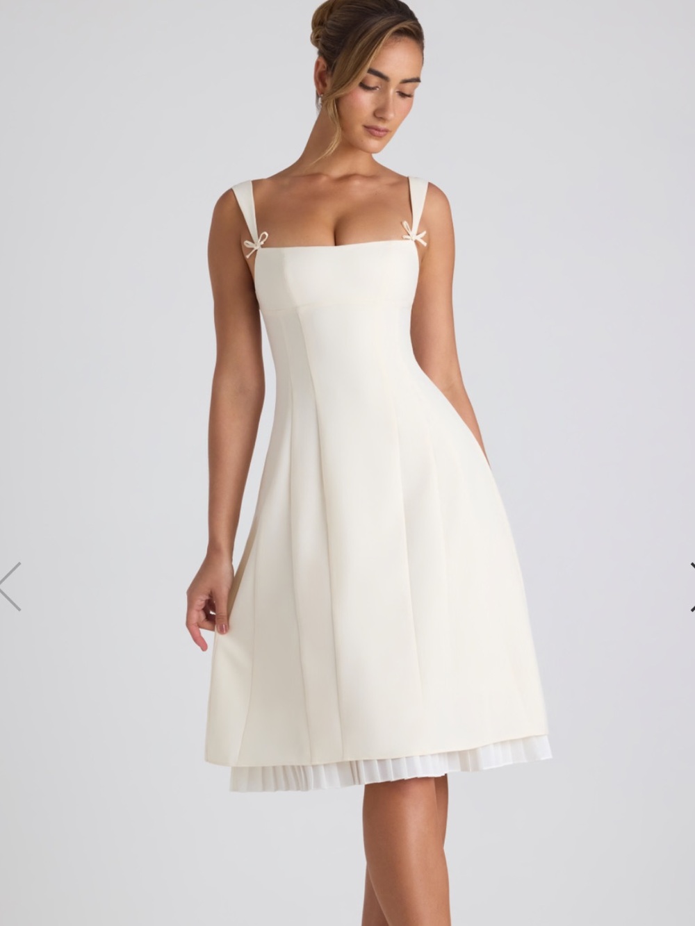 Oh Polly Cream Strapless Square-Neck Midi Dress with Bow Straps - Picture 2 of 8